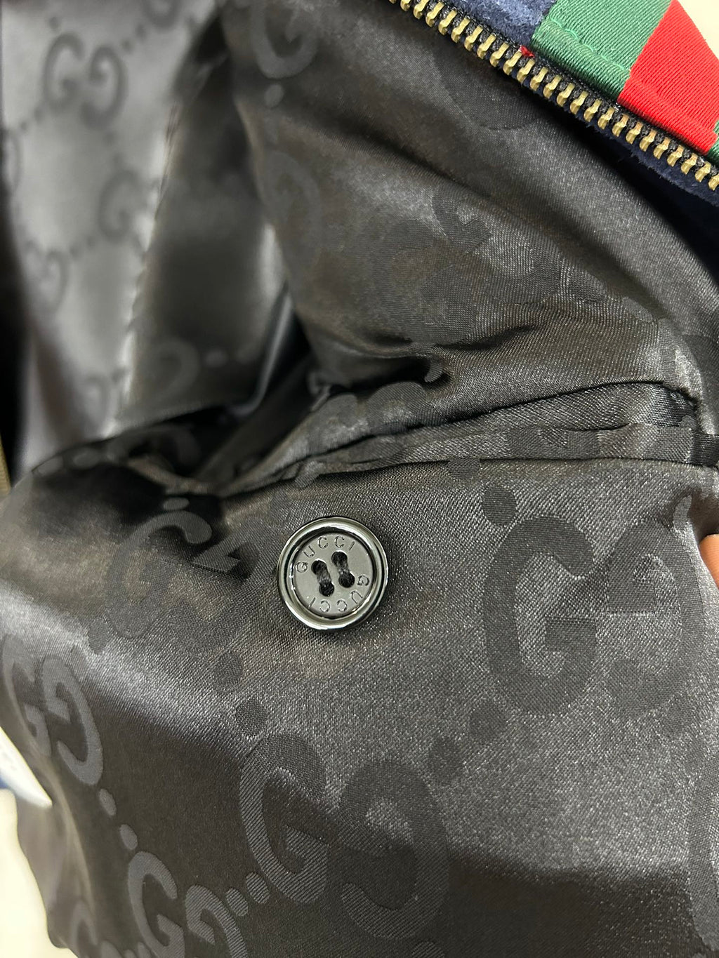 GG suede zip up stand-collar leather jacket
