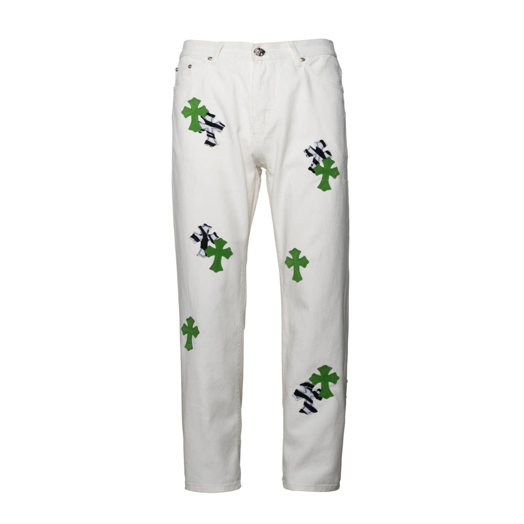 Chrome Hearts 24SS UK Limited Edition White and Apple Green Patchwork Zebra Jeans