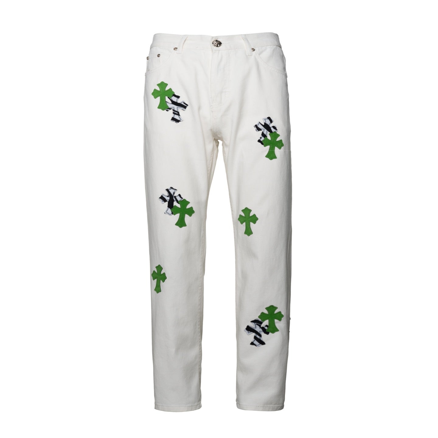 Chrome Hearts 24SS UK Limited Edition White and Apple Green Patchwork Zebra Jeans