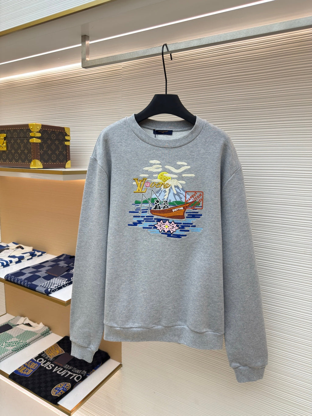 LV Fishing Embroidered Crew Neck Sweatshirt