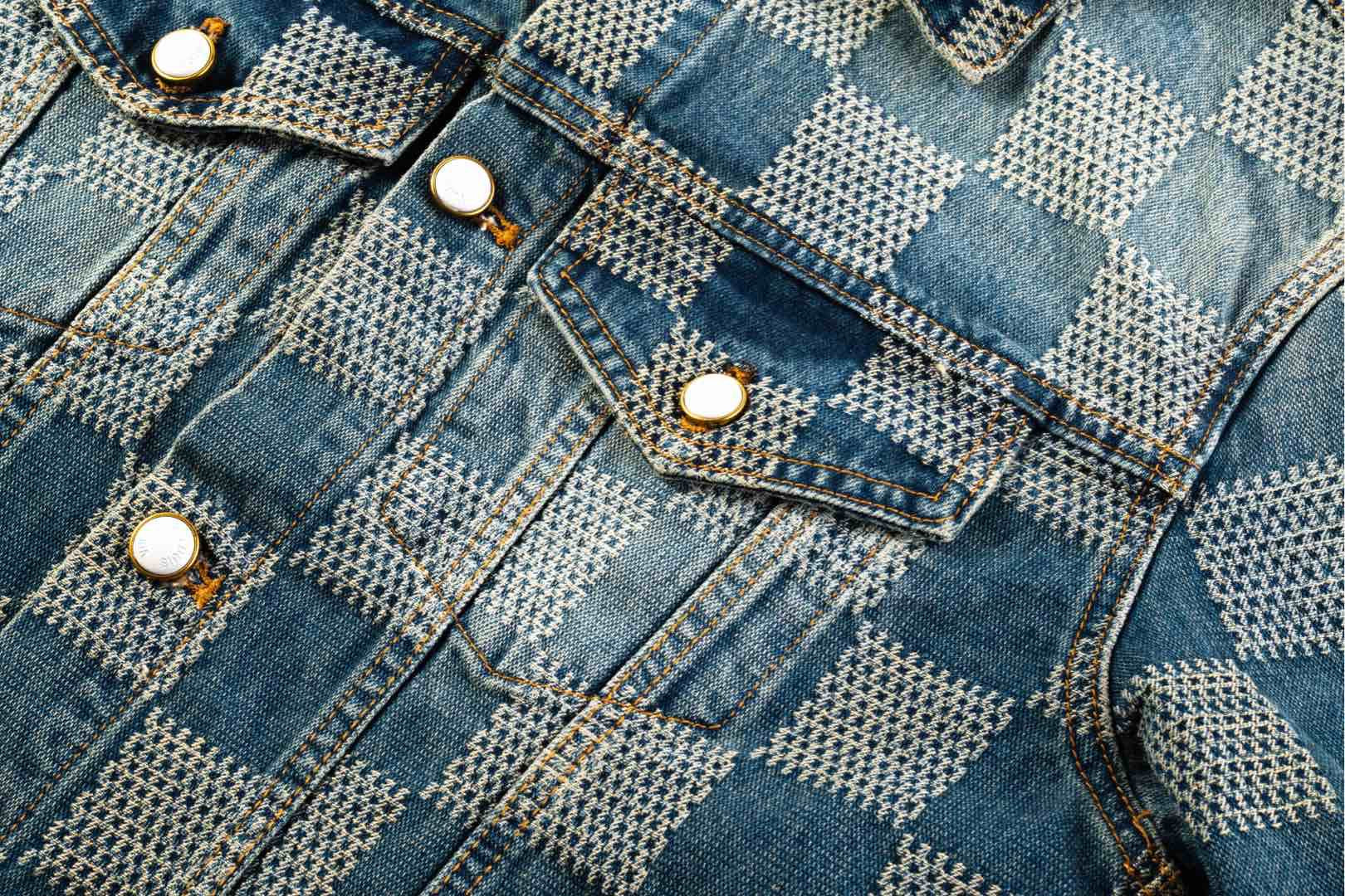 LV Damier Checkered Distressed Denim Jacket