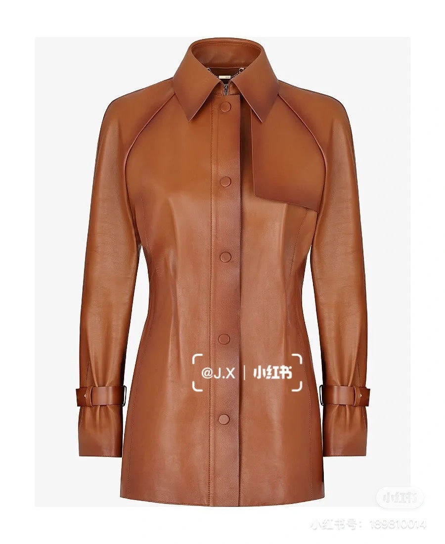 Fendi Long Belt Leather Trench Coat