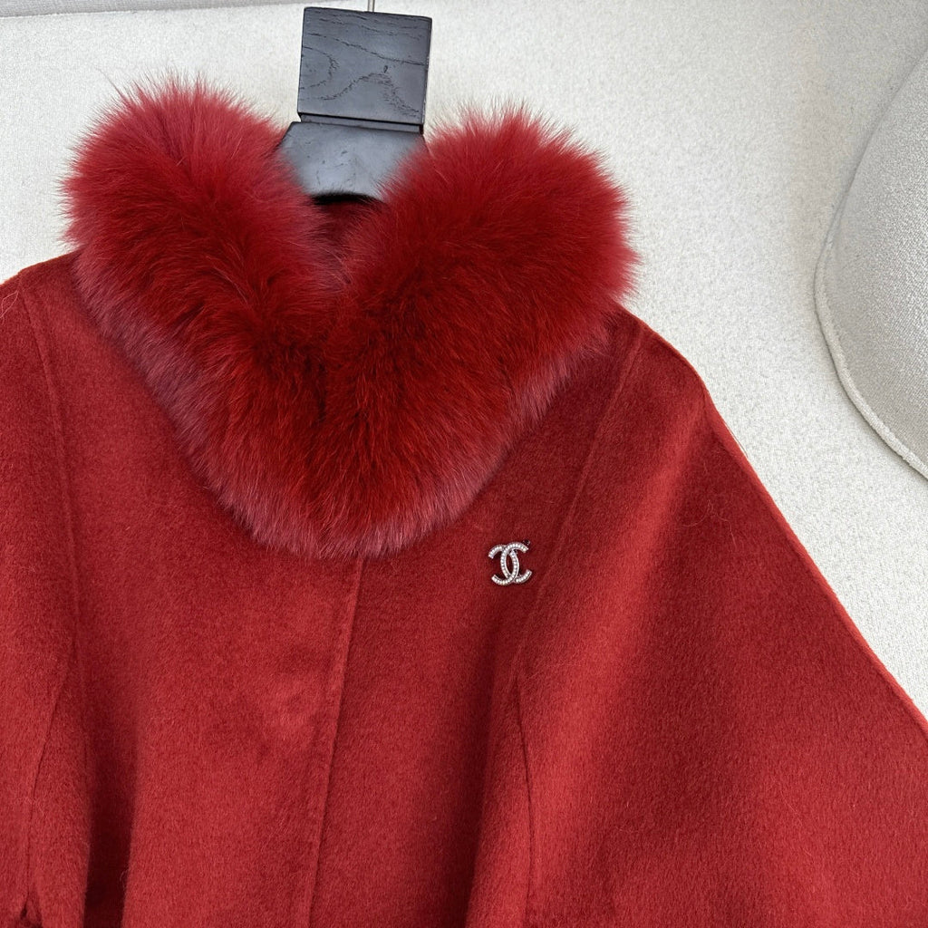 Chanel Double-Face Wool Coat w/ Fox Fur Trim