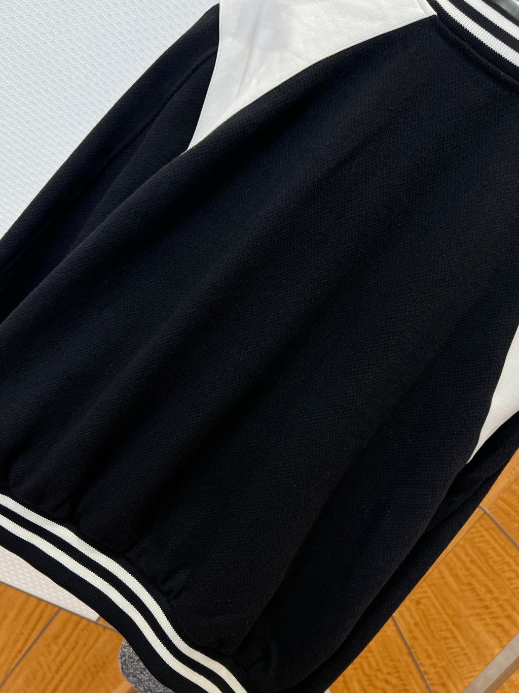 CELINE Patchwork Leather Baseball Collar Jacket