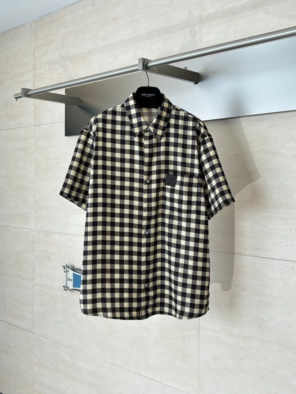 LV Damier Check Leather Label Short Sleeve Shirt