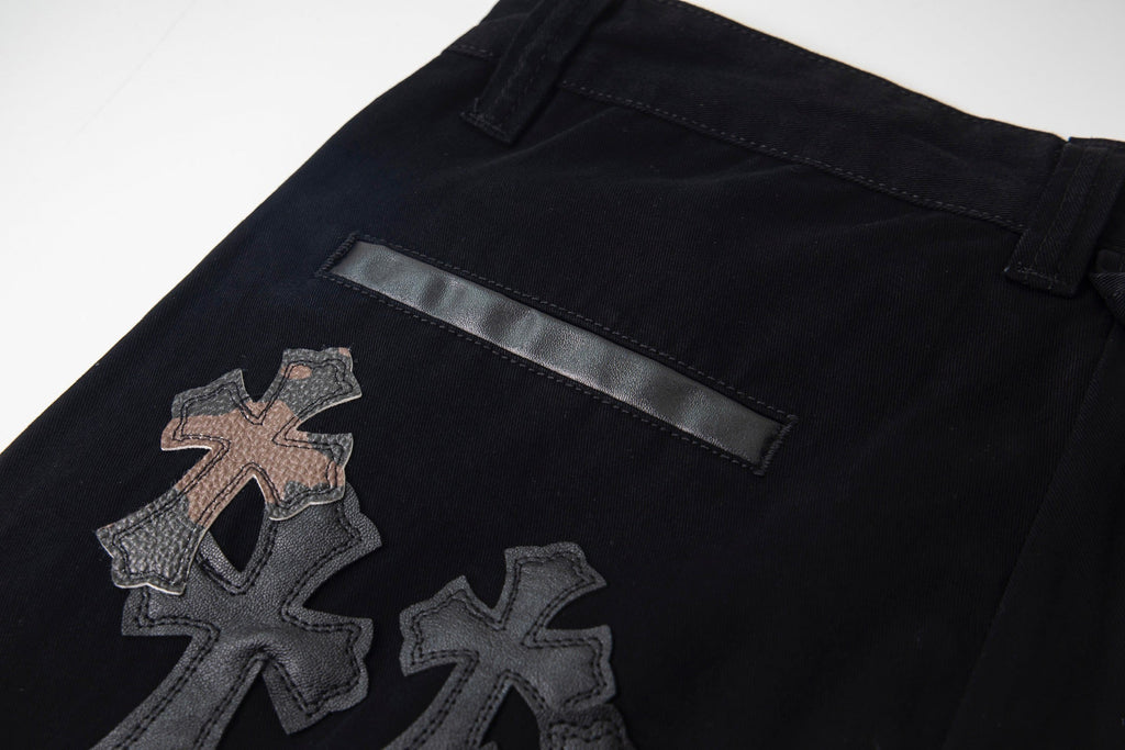 Chrome Heart Cross Pattern Leather Jeans