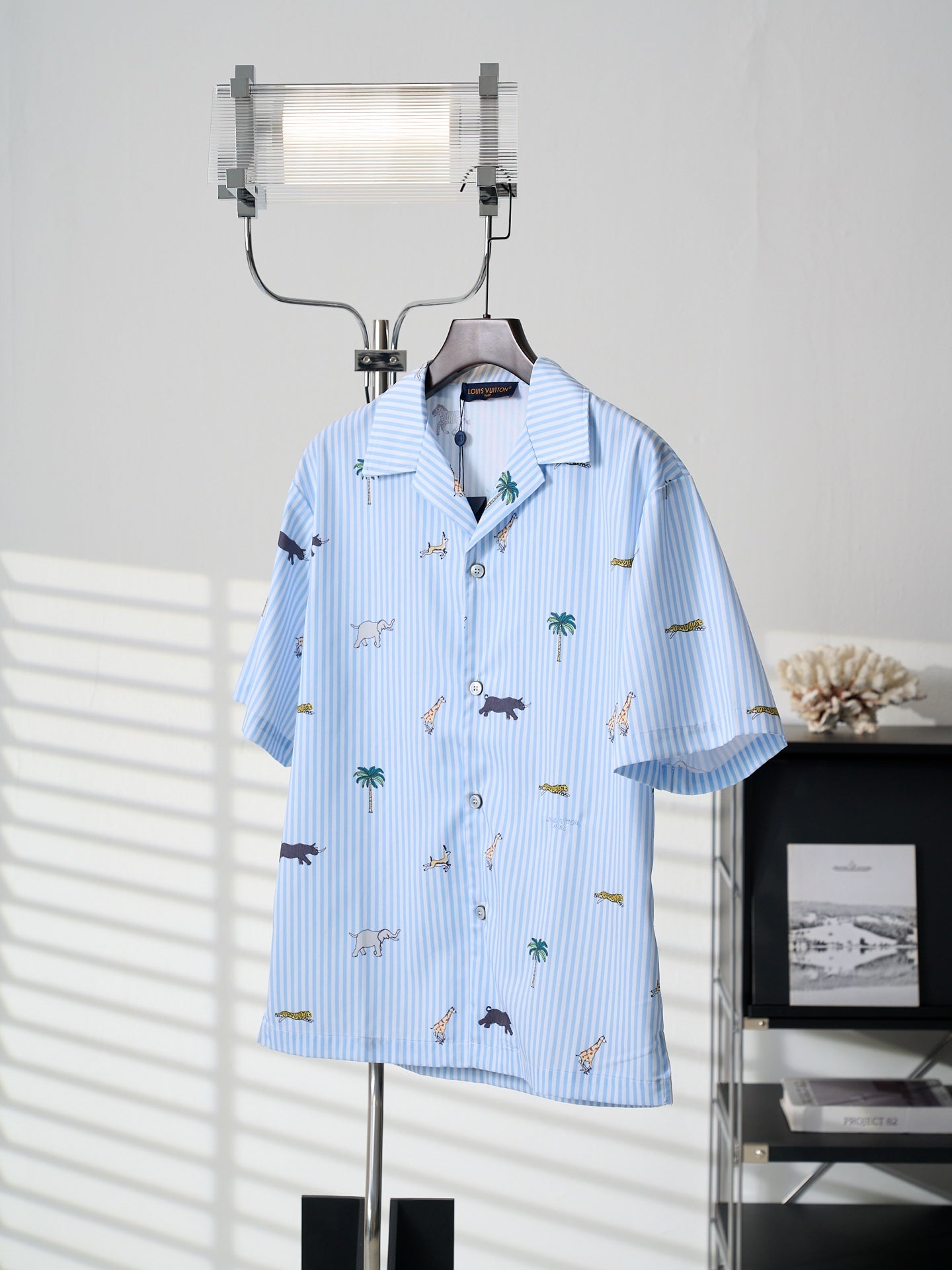 LV All-over Embroidered Striped Short-Sleeve Shirt