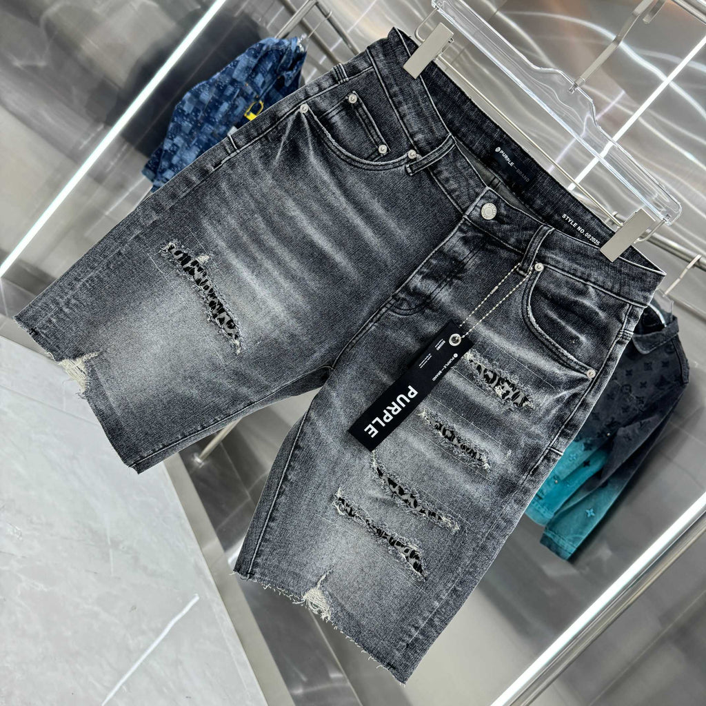 Purple denim shorts