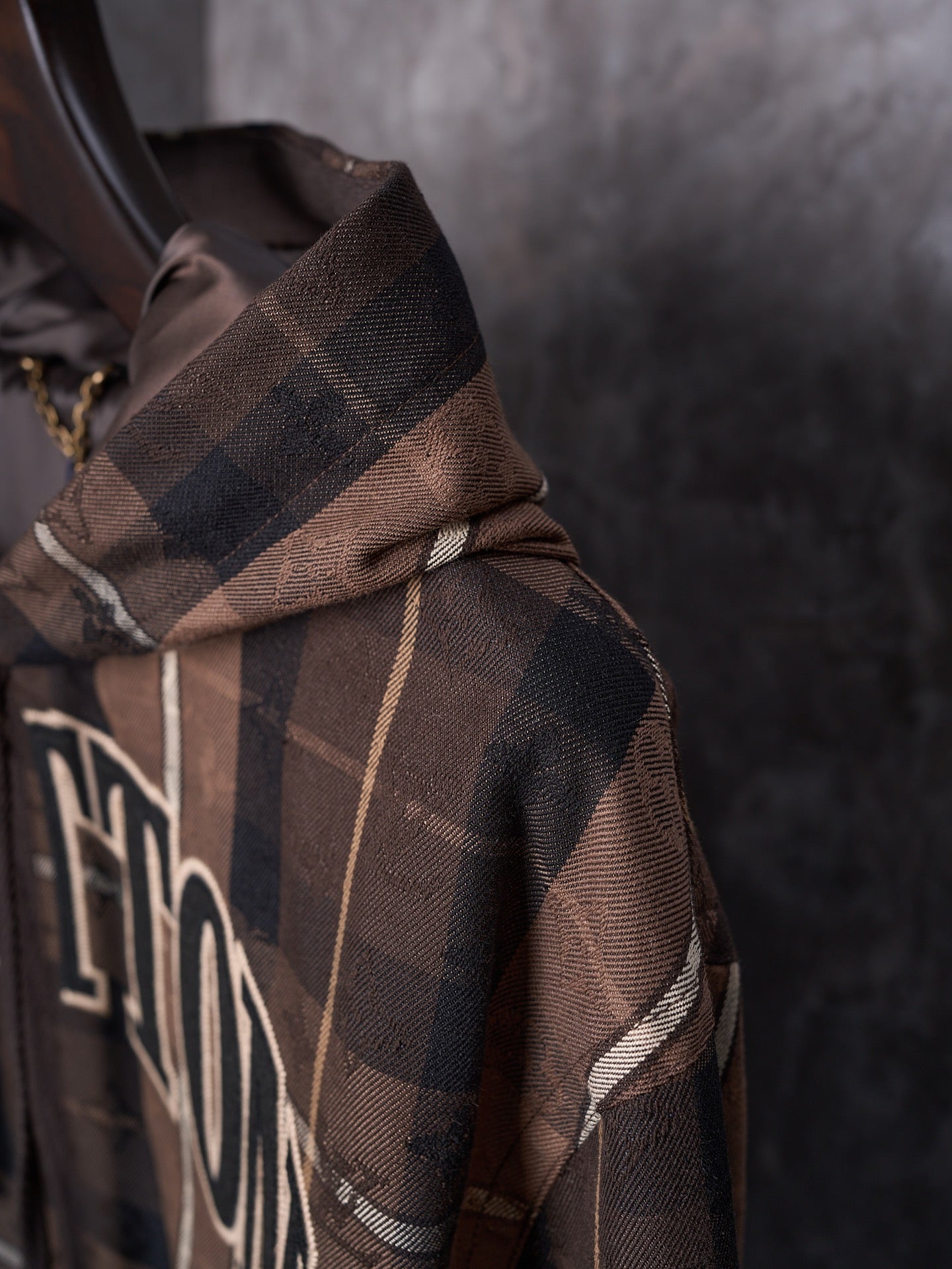 LV Jacquard Letter Applique Belted Hooded Jacket