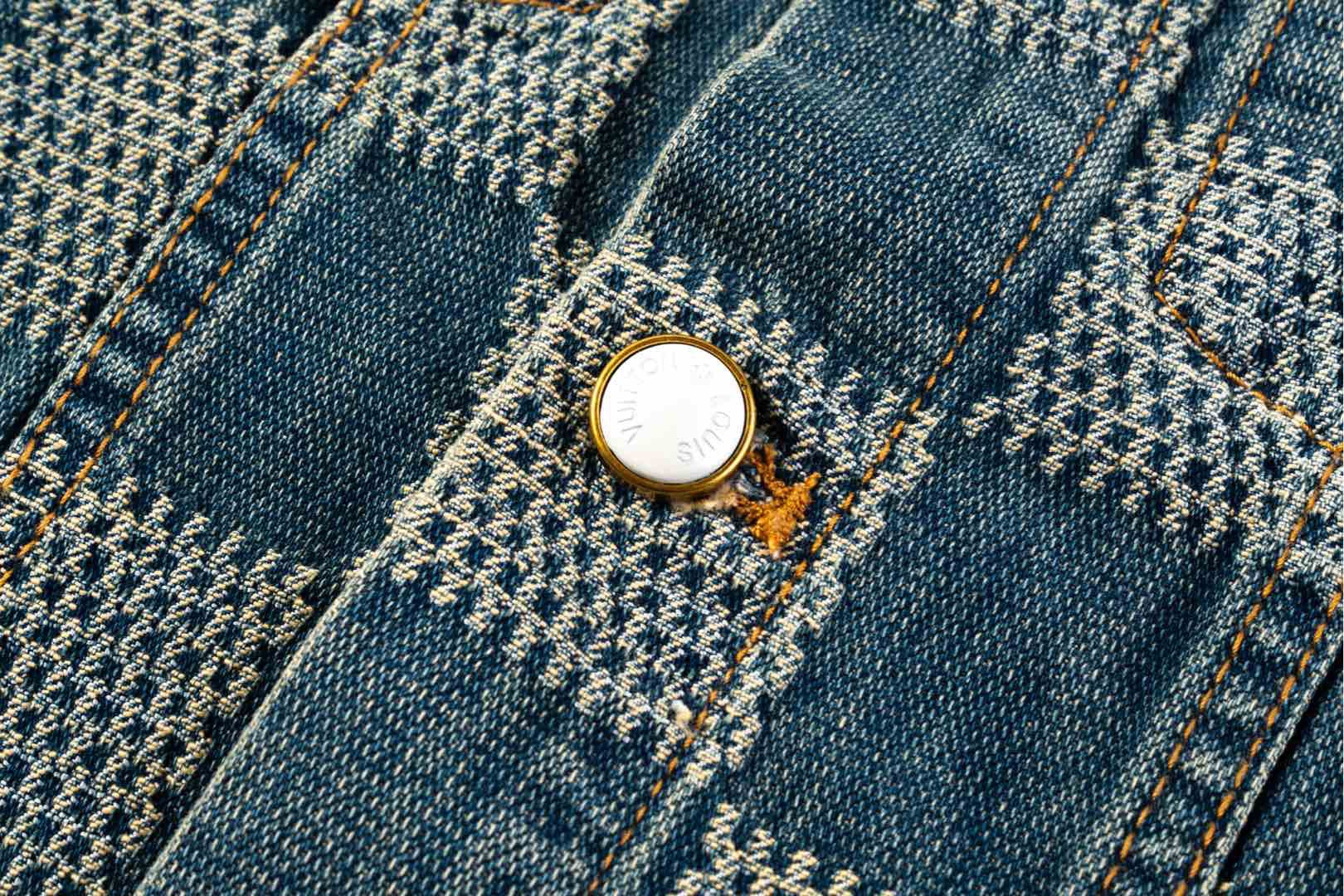 LV Damier Checkered Distressed Denim Jacket
