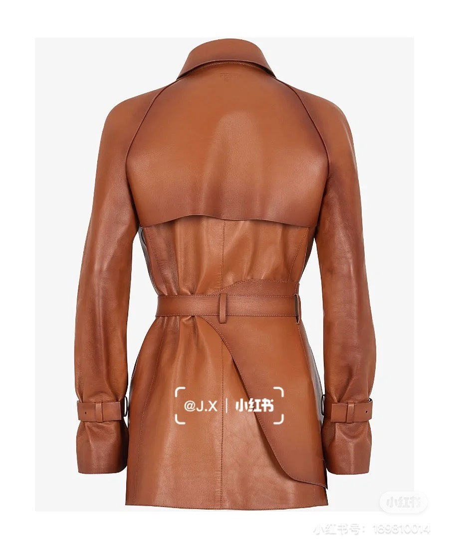 Fendi Long Belt Leather Trench Coat