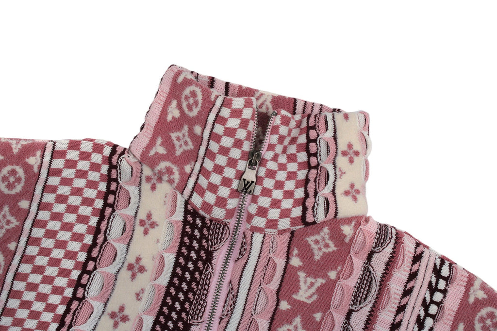 LV Nigo High-Neck Half-Zip Ethnic Style Sweater (Pink)