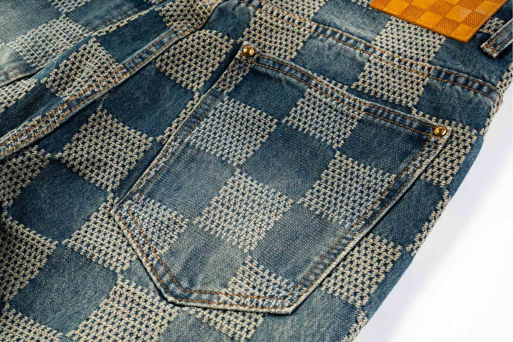 LV Damier Checkered Distressed Denim Pants