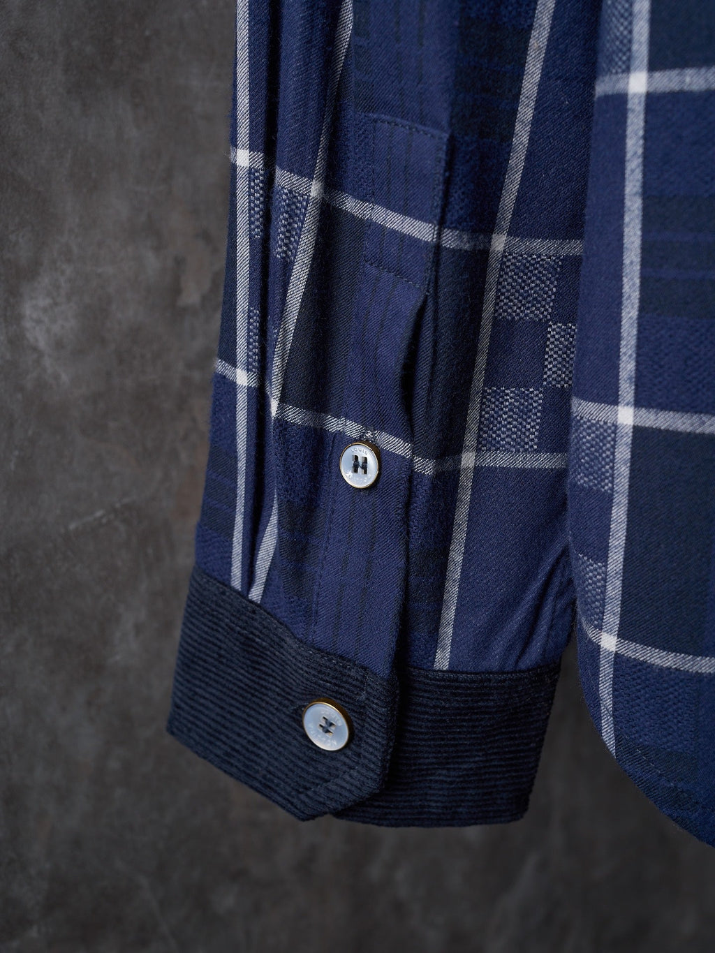 LV Flannel Collar Embroidered Logo Blue Check Lapel Long Sleeve Shirt