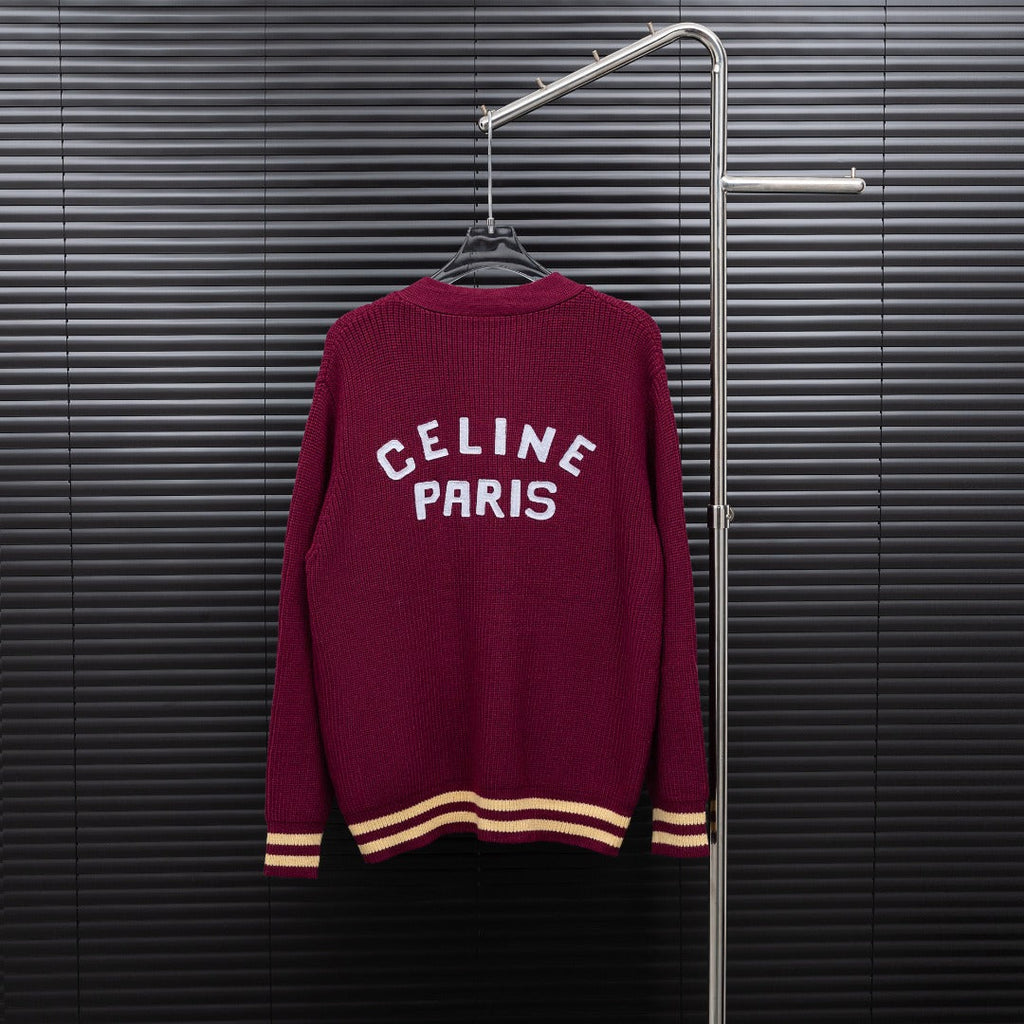 Celine Leather Logo Cardigan