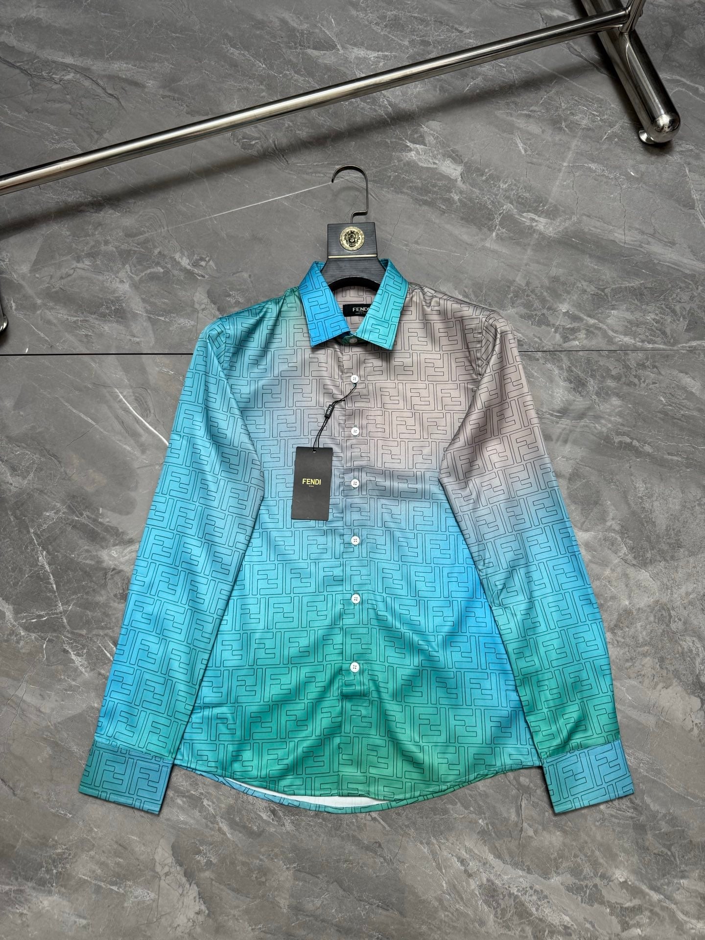 Fendi Color Block Gradient Long-sleeved Shirt