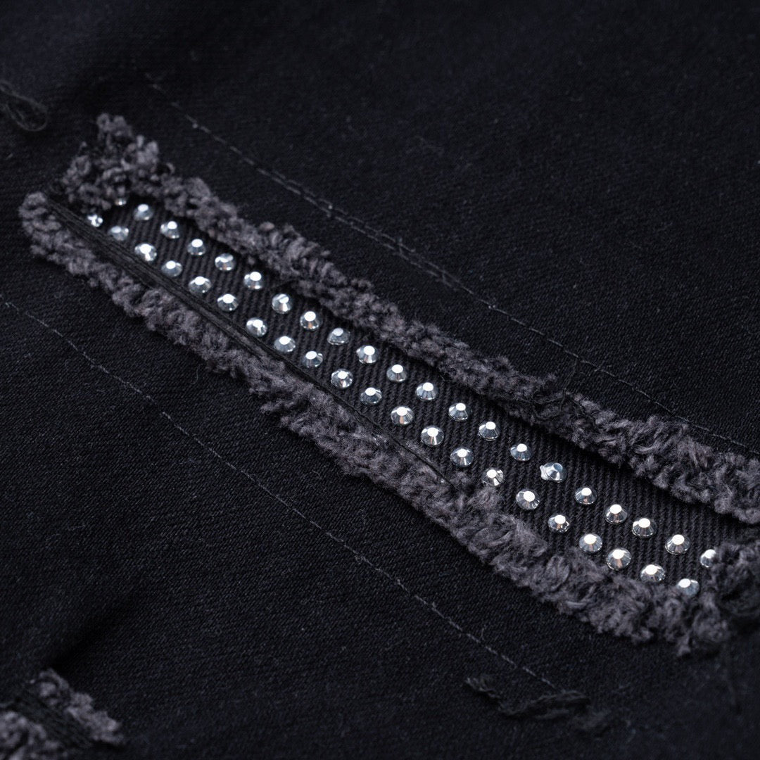 AMIRI black ripped and rhinestone-embellished high-street jeans!