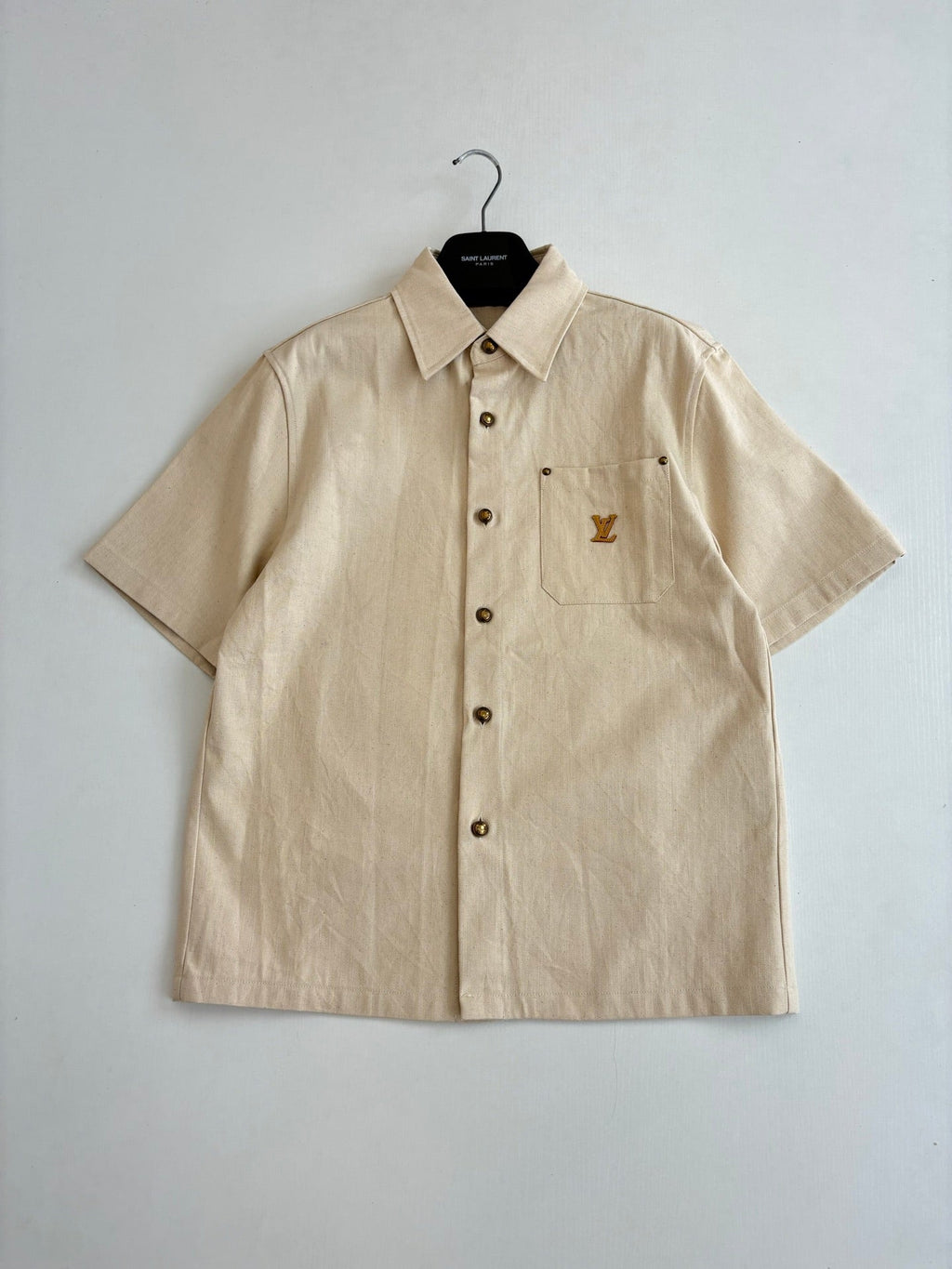 LV Embroidered Short Sleeve Denim Shirt