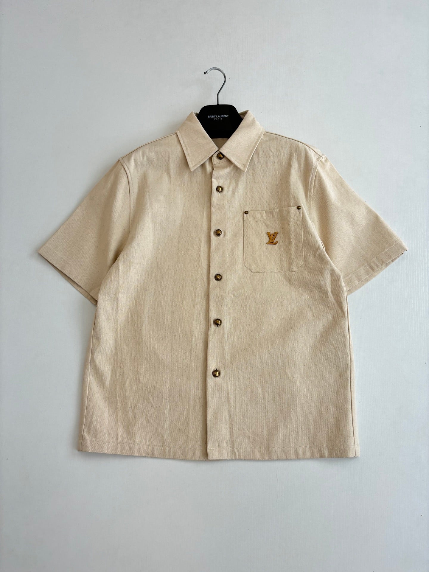LV Embroidered Short Sleeve Denim Shirt