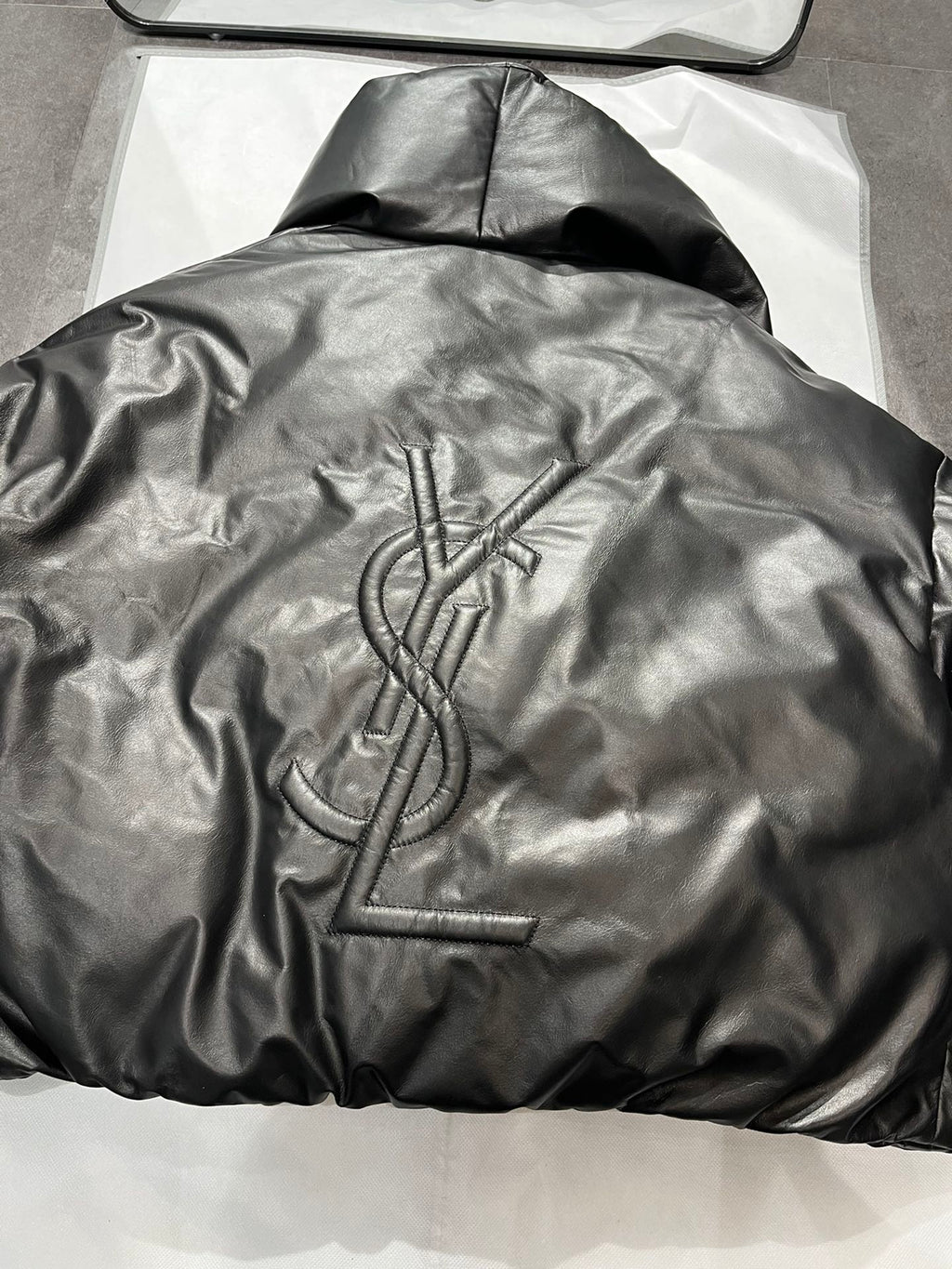 Women's YSL Embroidered Leather Down Jacket