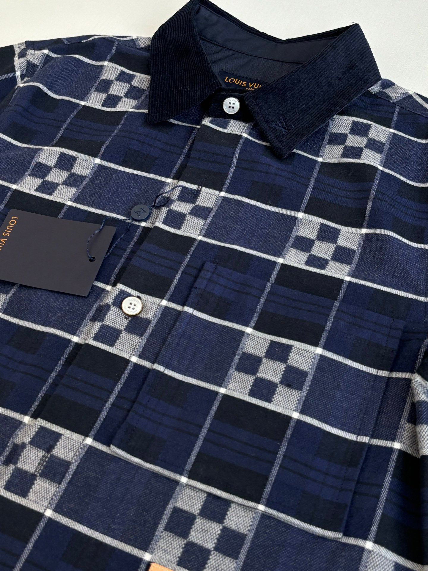 LV  Check Collared Long-sleeved Shirt
