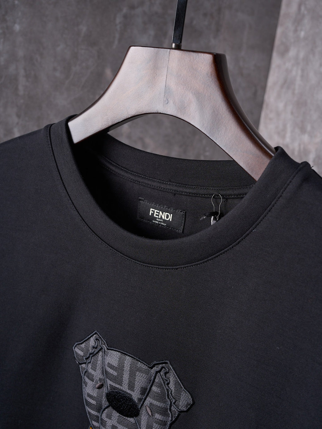Fendi Jacquard Puppy Pattern Cotton Crew Neck Short Sleeve T-Shirt