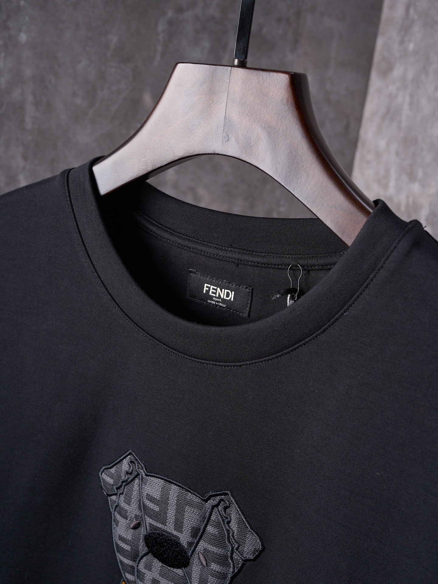 Fendi Jacquard Puppy Pattern Cotton Crew Neck Short Sleeve T-Shirt