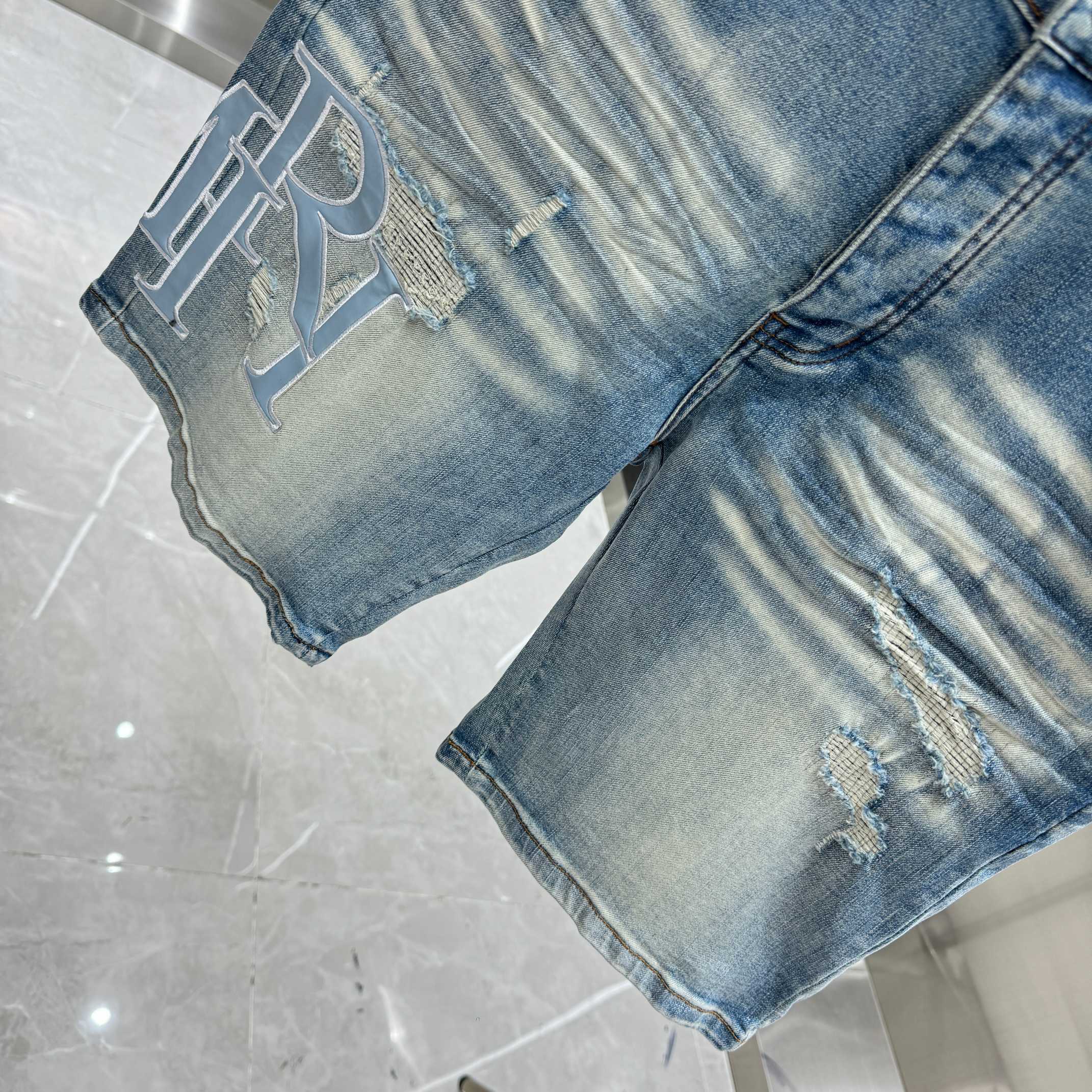 Amiri Embroidered Letter Denim Shorts
