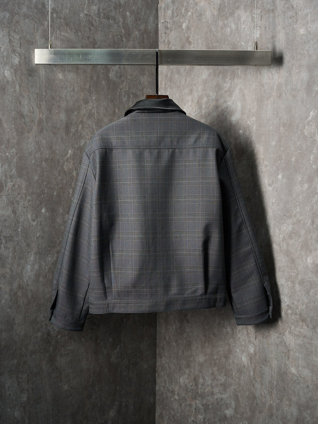 MiuMiu Checkered Letter Embroidery Long-Sleeved Leather Collar Jacket