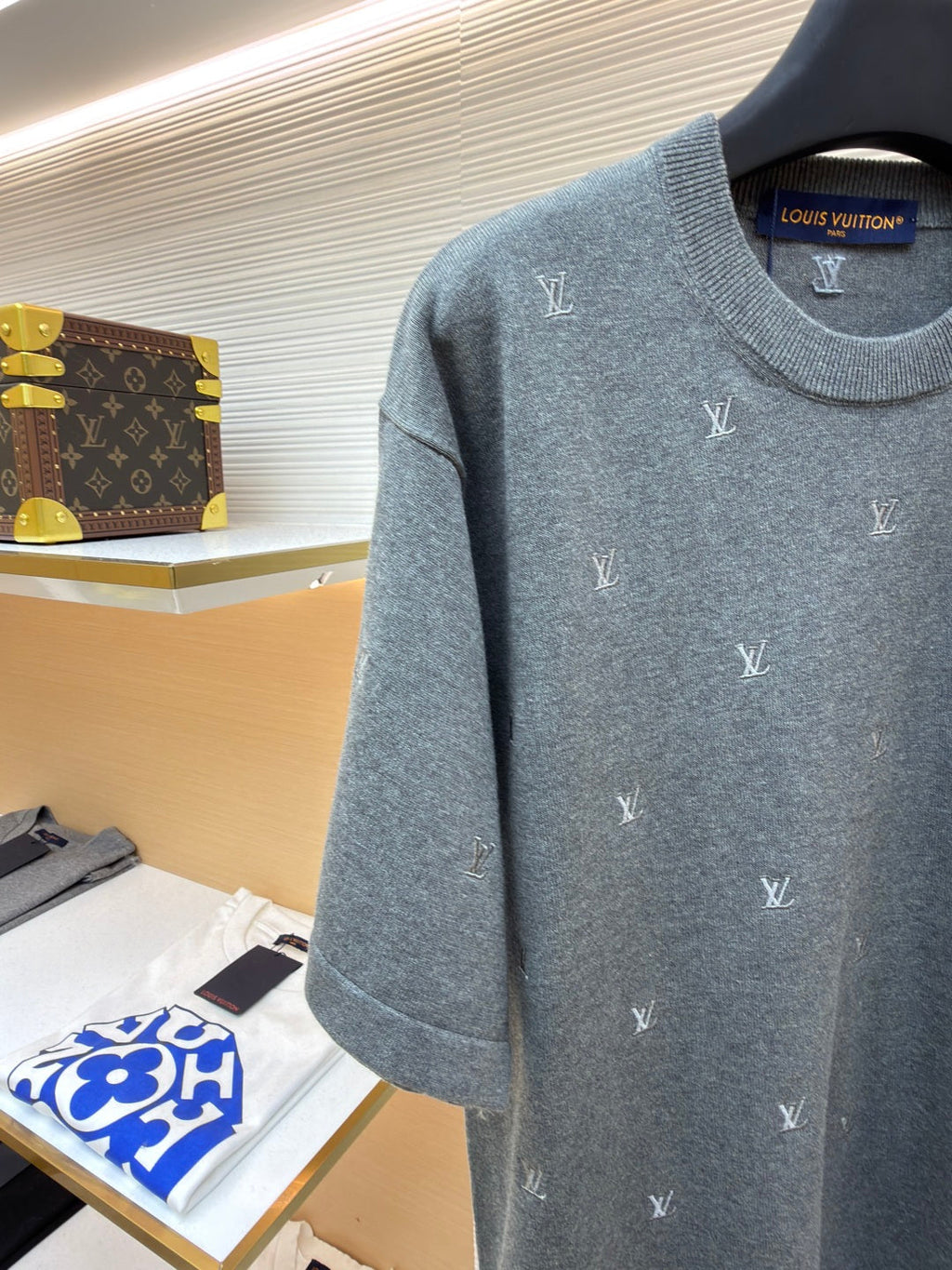 LV Small Gray Embroidered Knit Shirt