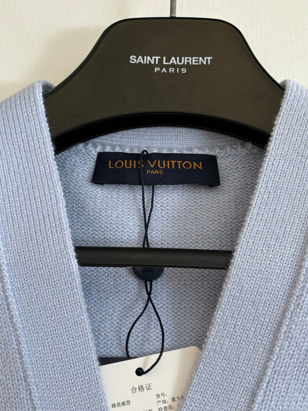 LV Embroidered Color Block V-Neck Knit Cardigan