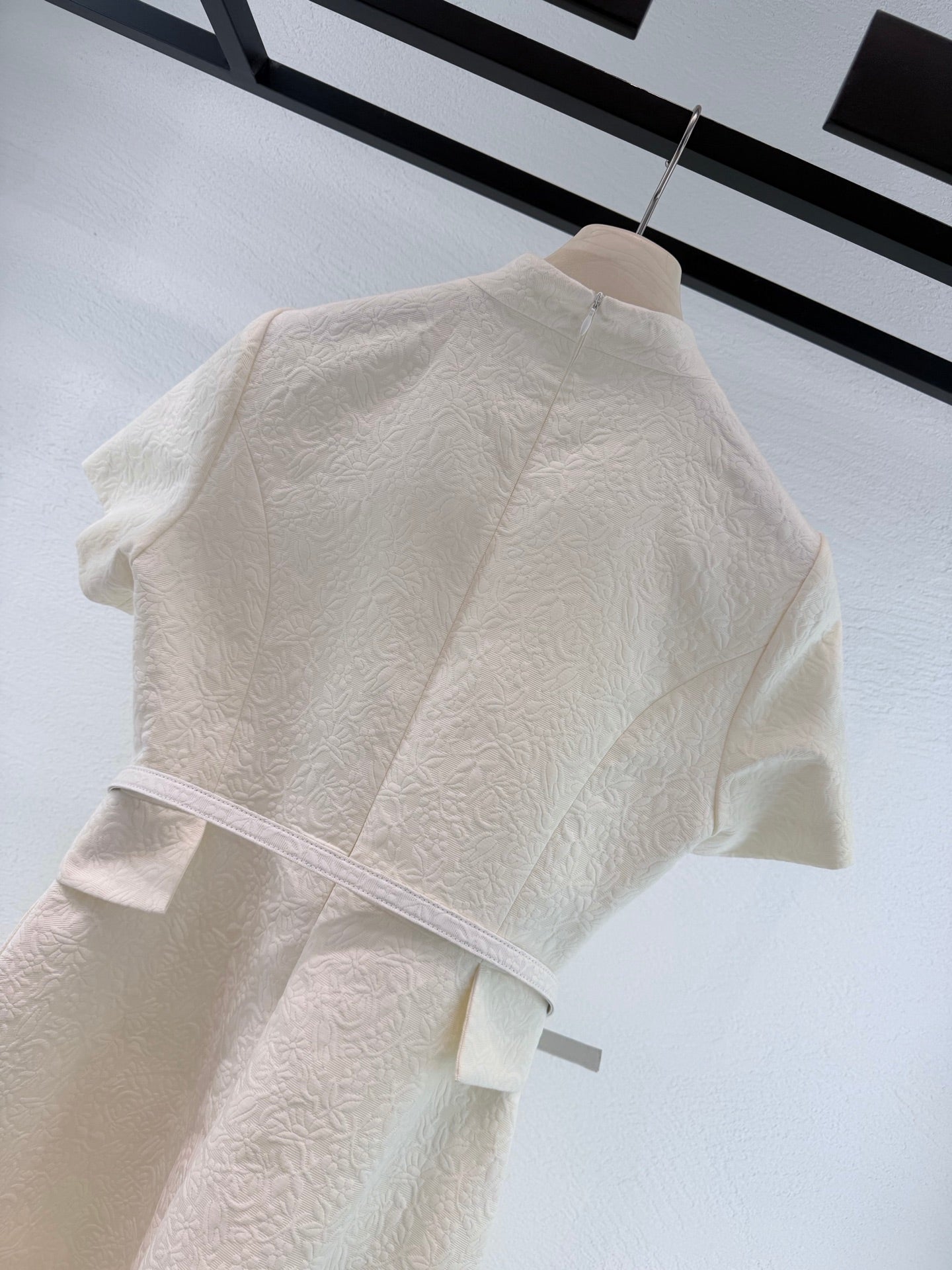 Women CD Embossed Jacquard Stand Collar Long Dress