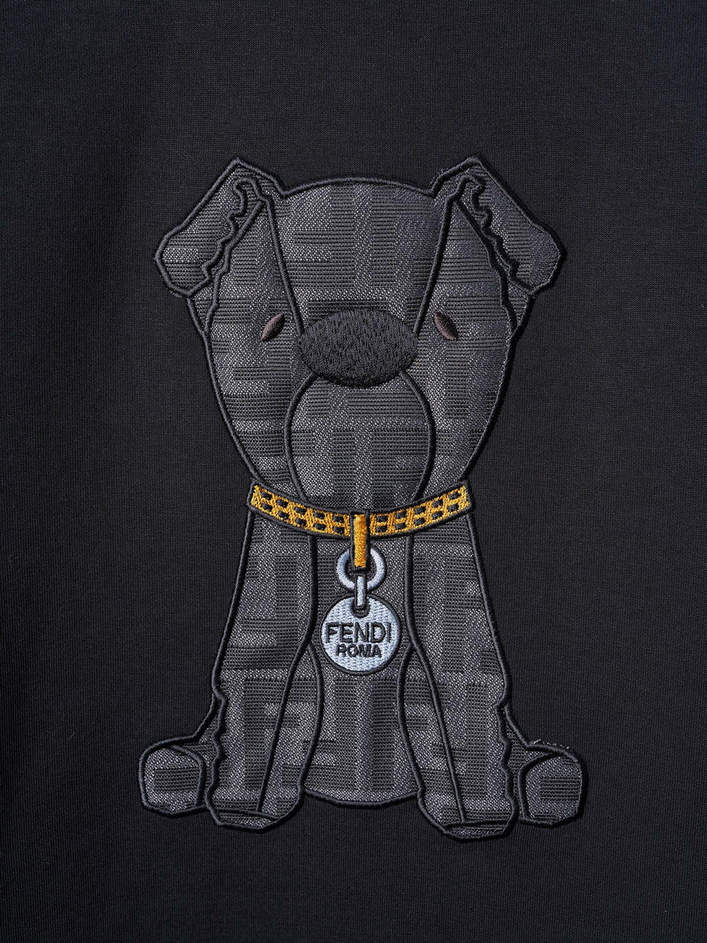 Fendi Jacquard Puppy Pattern Cotton Crew Neck Short Sleeve T-Shirt