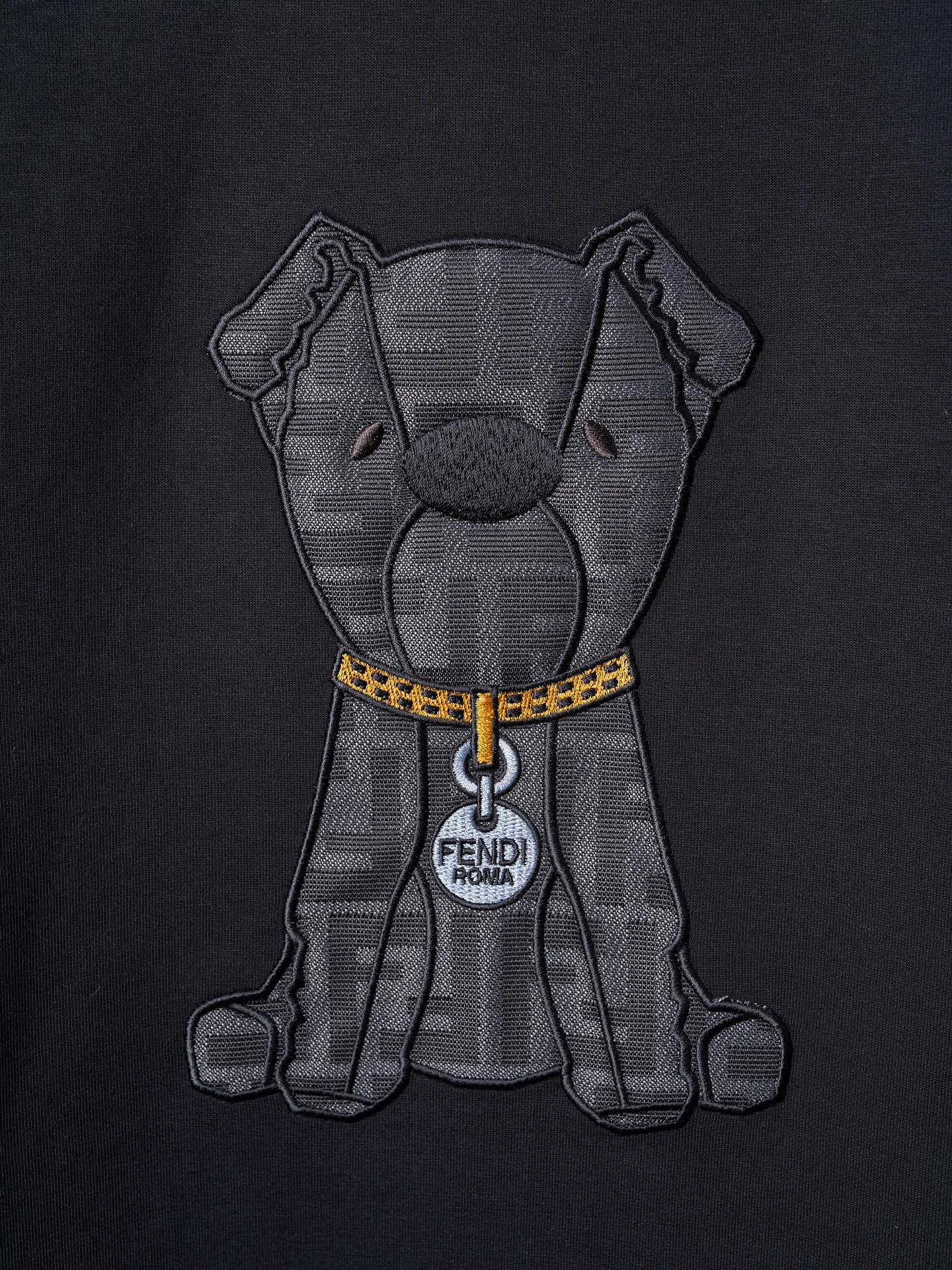 Fendi Jacquard Puppy Pattern Cotton Crew Neck Short Sleeve T-Shirt