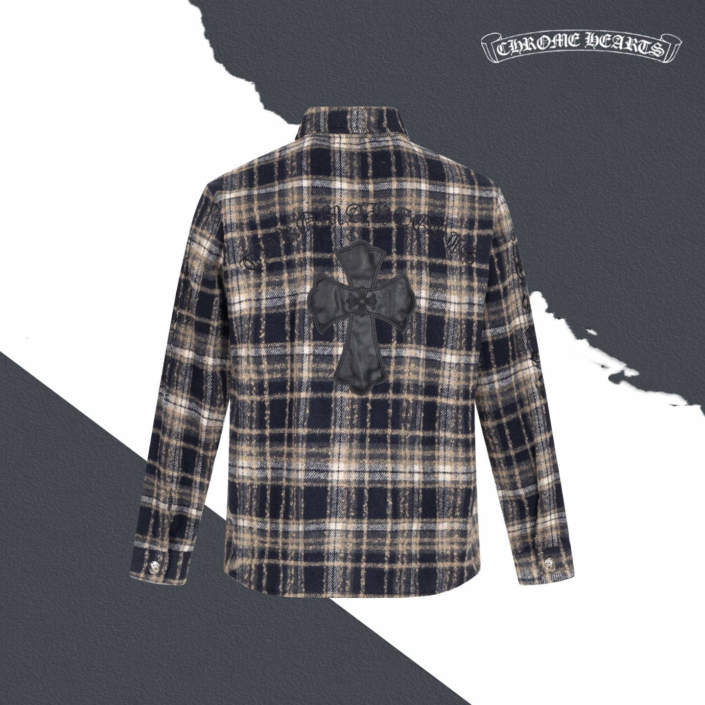 Chrome Heart leather label embroidered wool Shirt