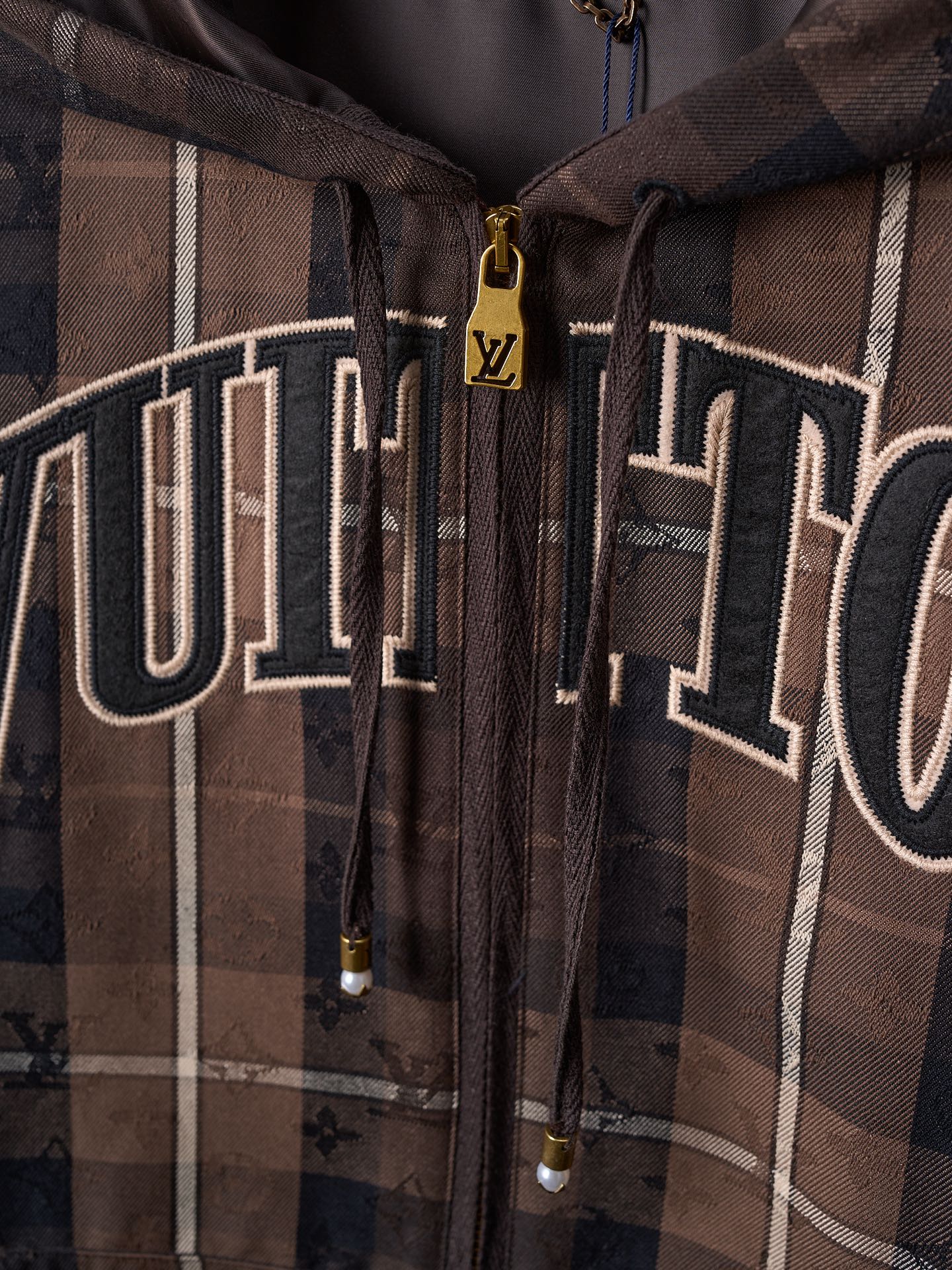 LV Jacquard Letter Applique Belted Hooded Jacket