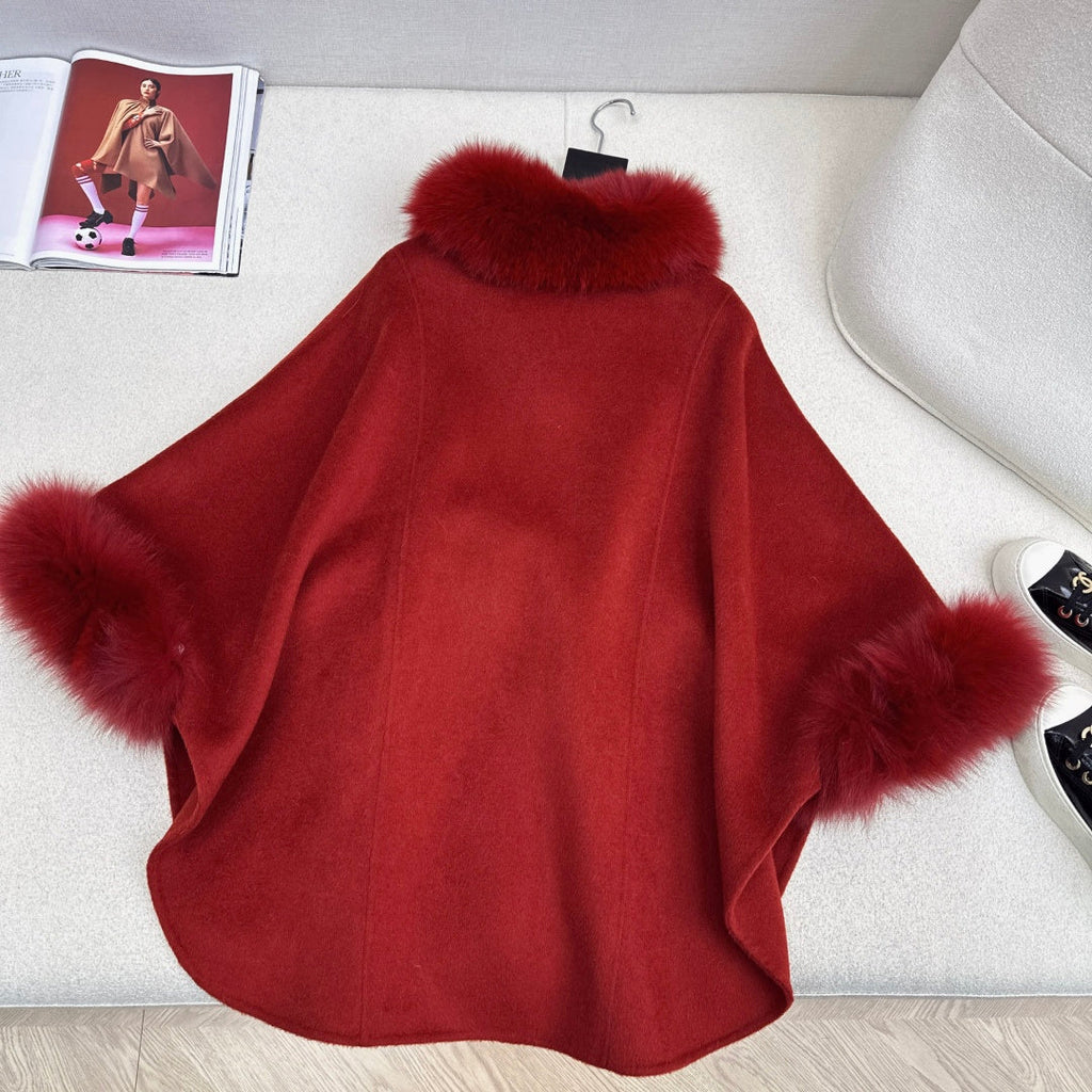 Chanel Double-Face Wool Coat w/ Fox Fur Trim