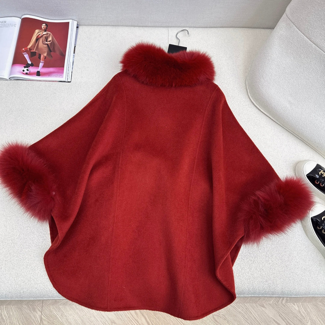 Chanel Double-Face Wool Coat w/ Fox Fur Trim