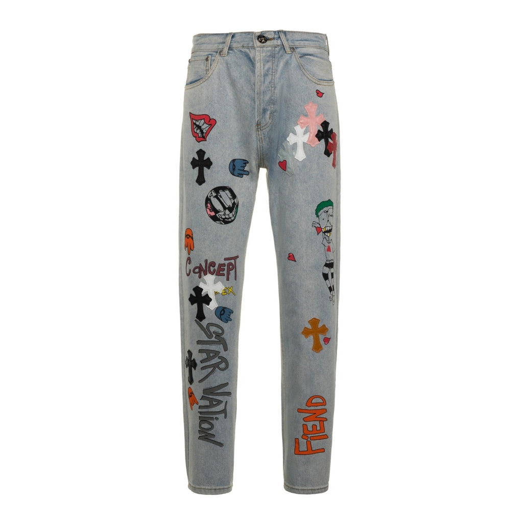Chrome Hearts CH Graffiti Ghost Face Patchwork Jeans