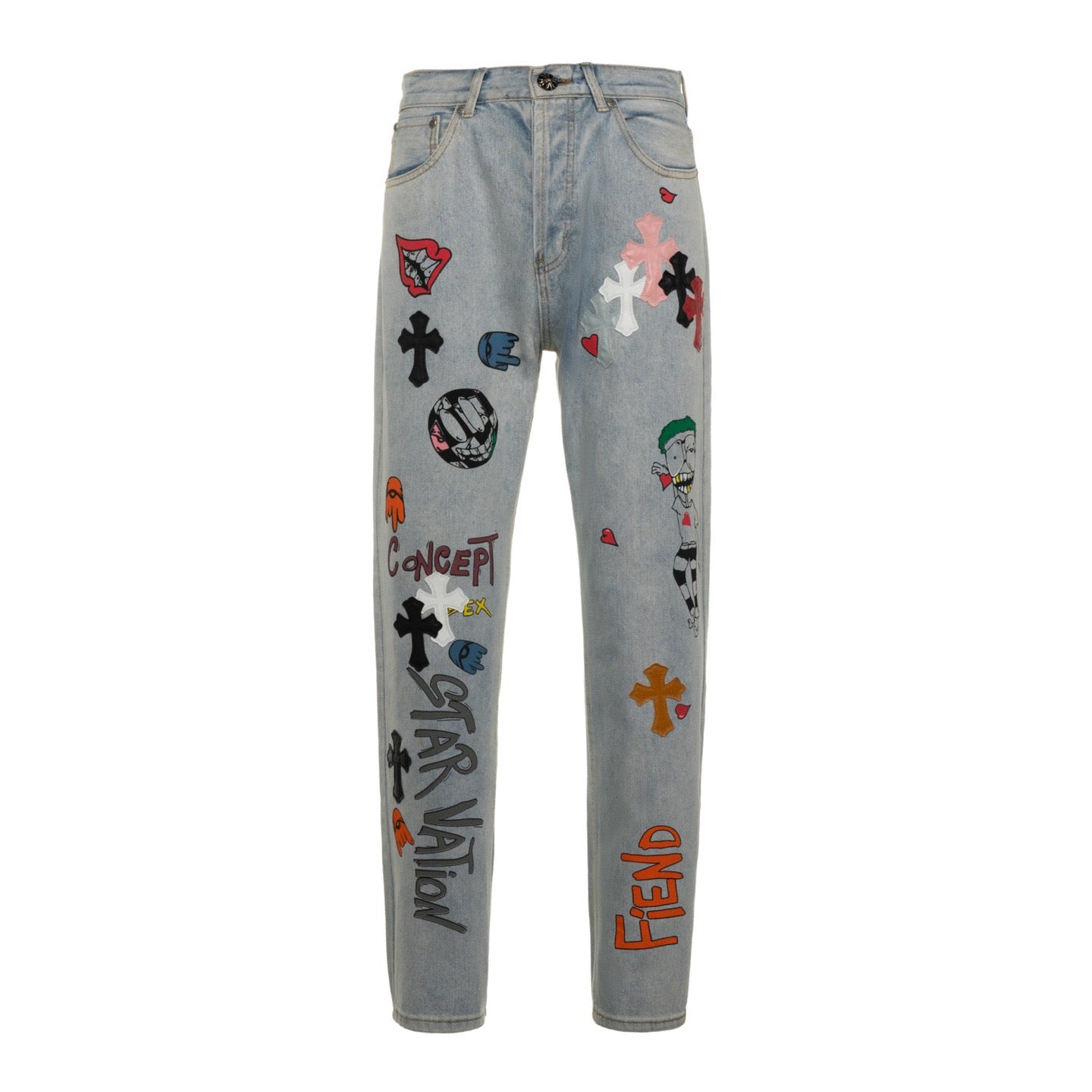 Chrome Hearts CH Graffiti Ghost Face Patchwork Jeans
