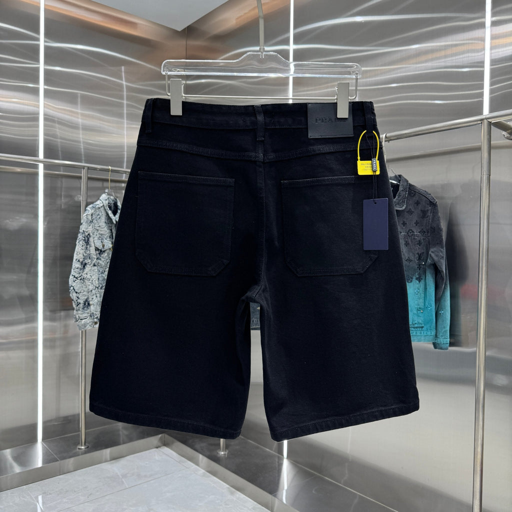 Prada Letter Flocked Denim Shorts
