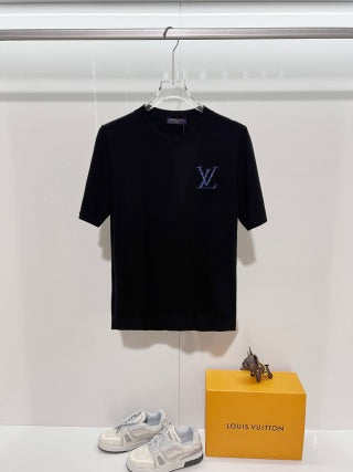 LV Embroidered Crew Neck Knit T-Shirt