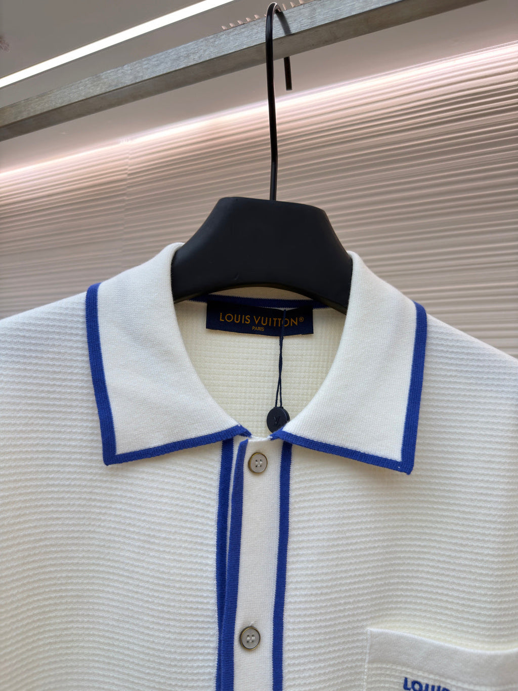 LV Pocket Letter Color Block Embroidered Knit Short-Sleeve Shirt
