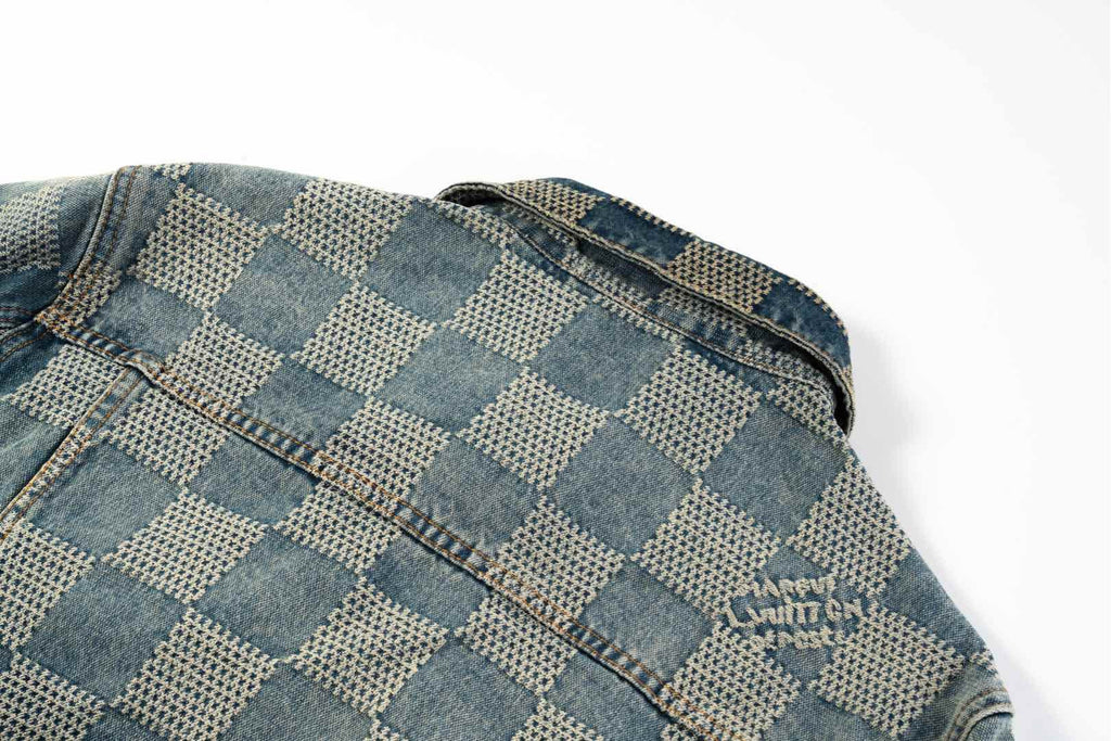 LV Damier Checkered Distressed Denim Jacket