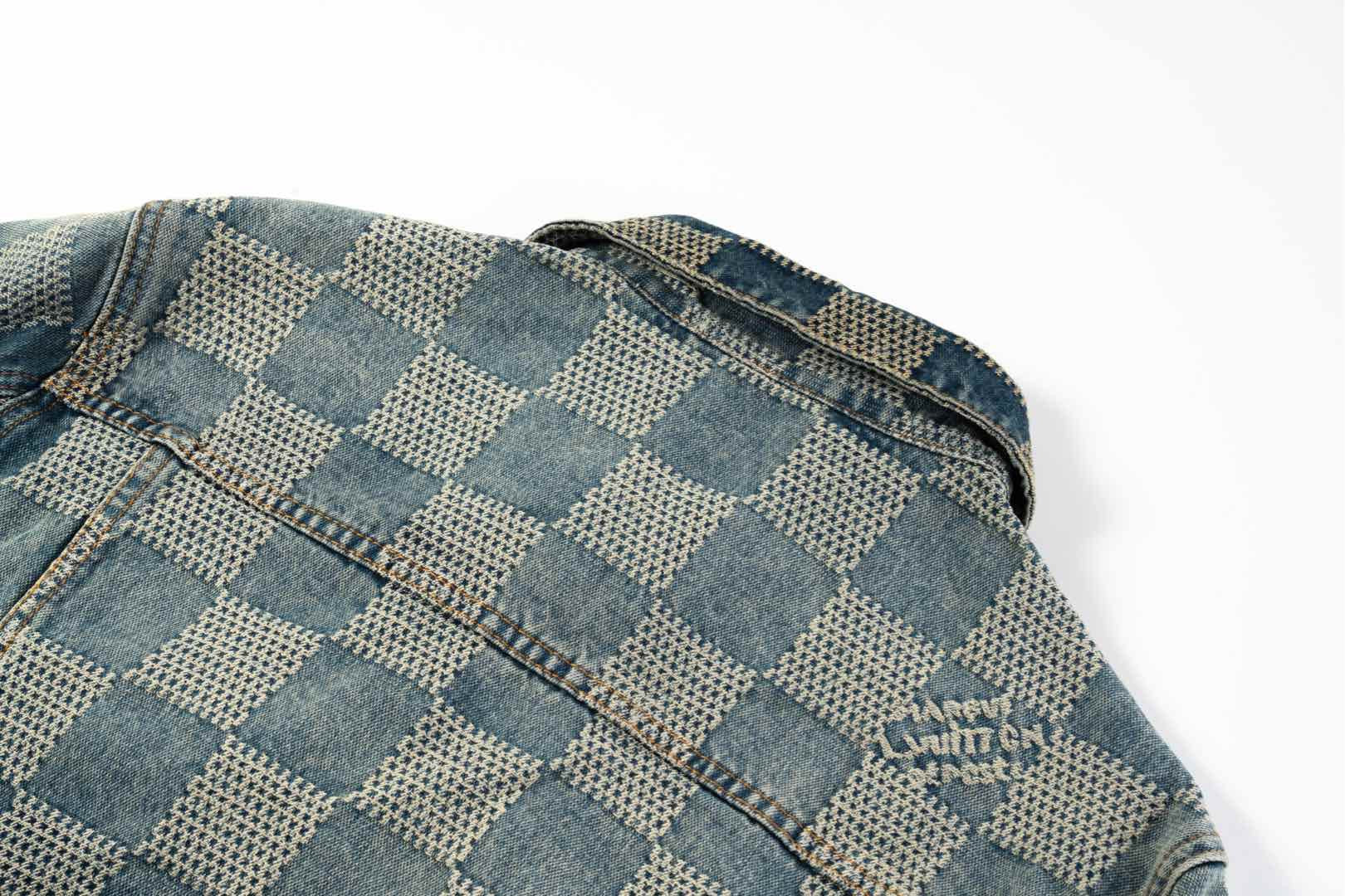 LV Damier Checkered Distressed Denim Jacket