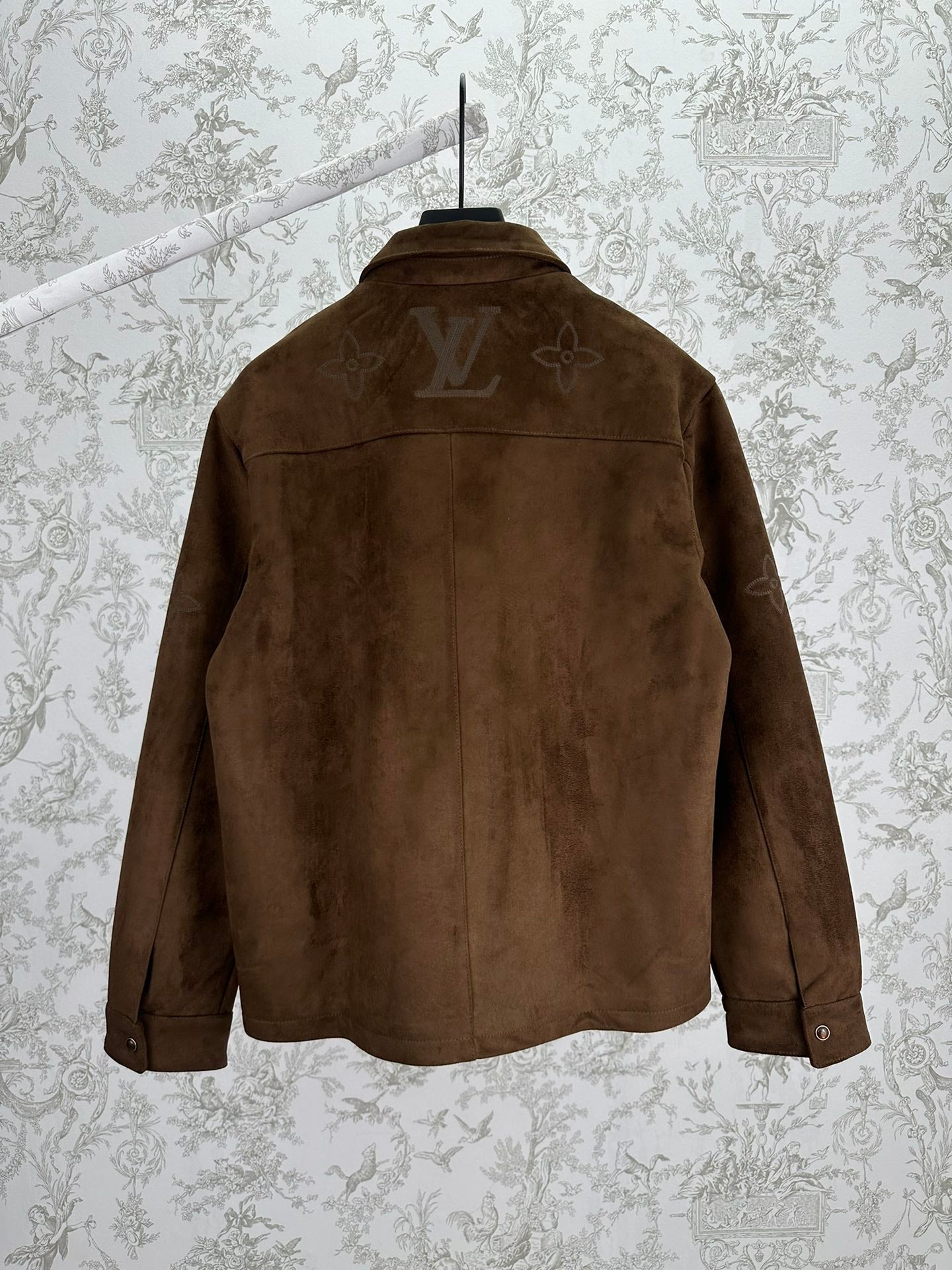LV Monogram Embridered Suede Leather Jacker Shirt