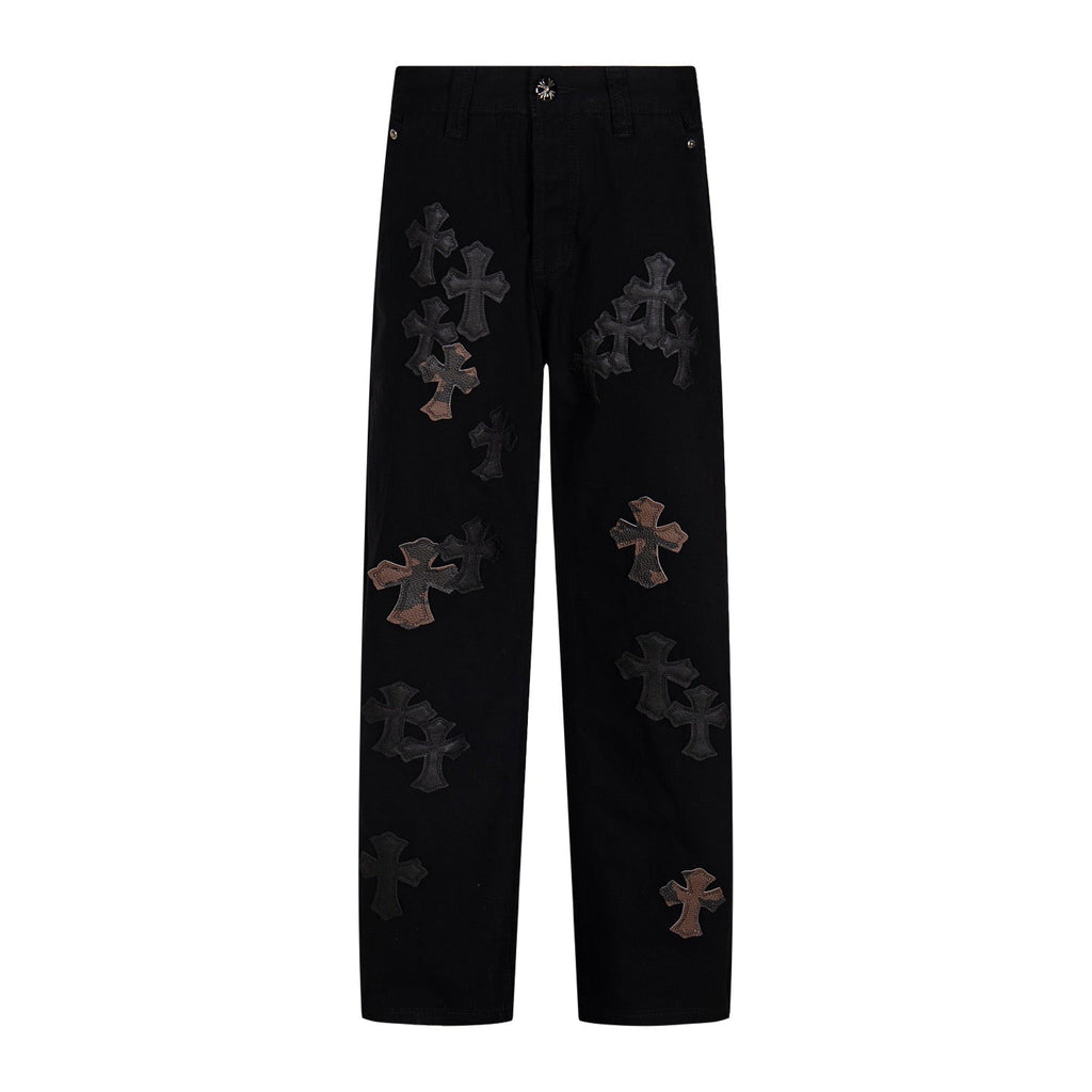 Chrome Heart Cross Pattern Leather Jeans