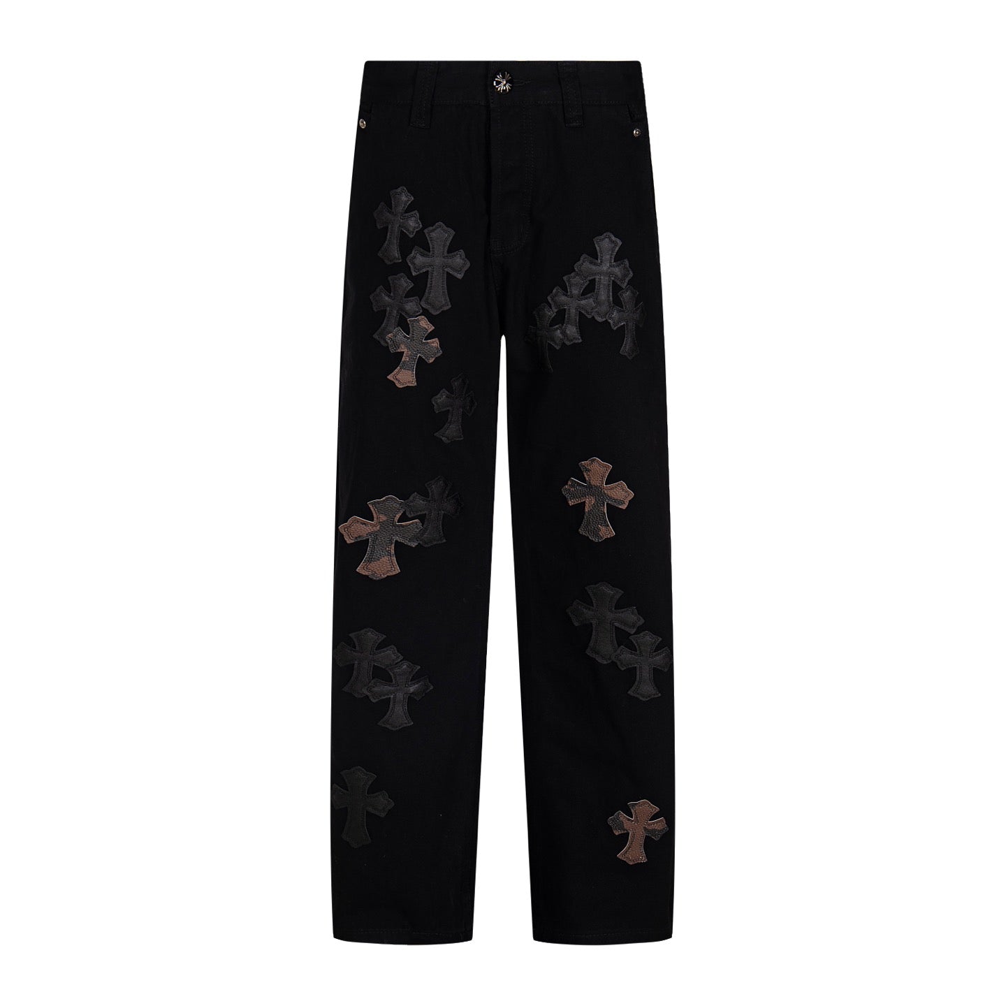 Chrome Heart Cross Pattern Leather Jeans