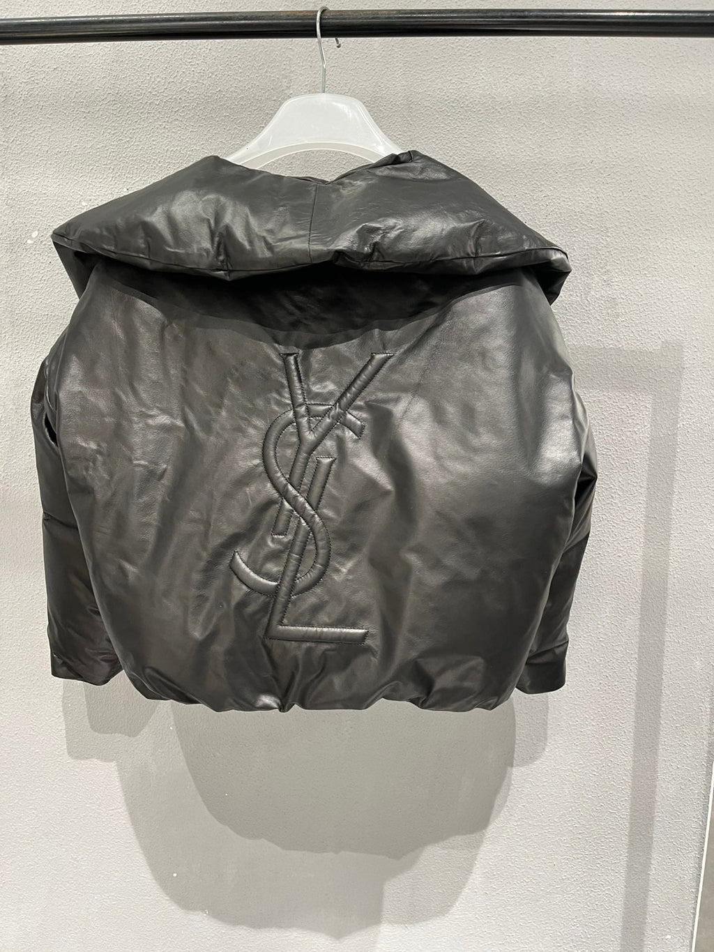 Women's YSL Embroidered Leather Down Jacket