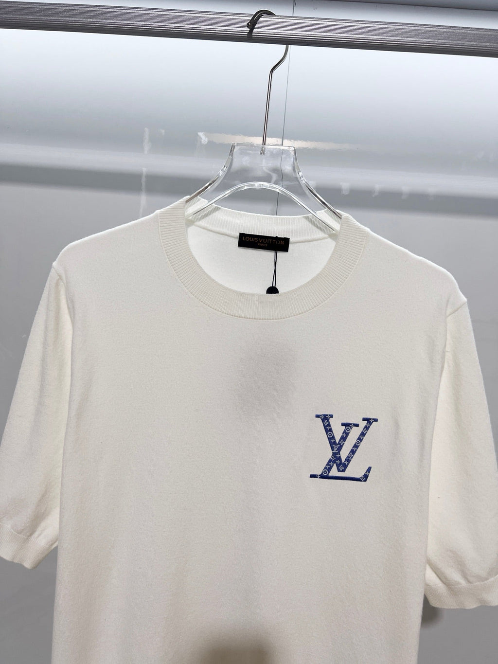 LV Embroidered Crew Neck Knit T-Shirt